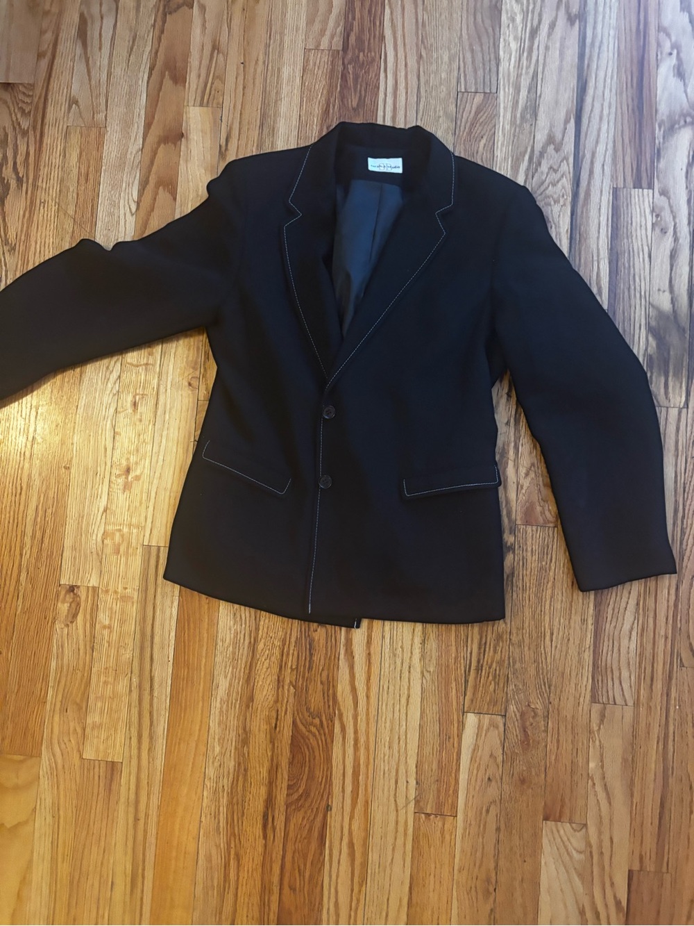 LOFT Black Notched Lapel Blazer with Contrast Stitching